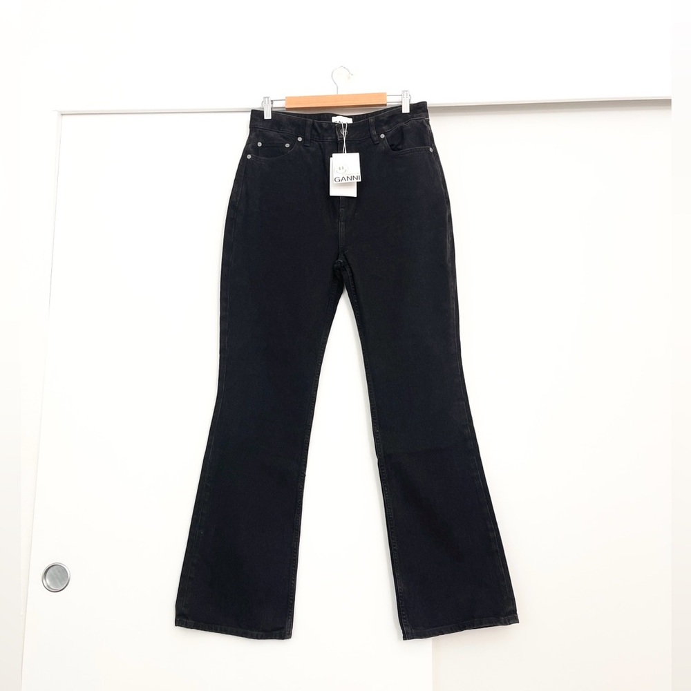 NWT Ganni Denim Betzy Jeans Size 32 Washed Black Organic Cotton Tall Friendly